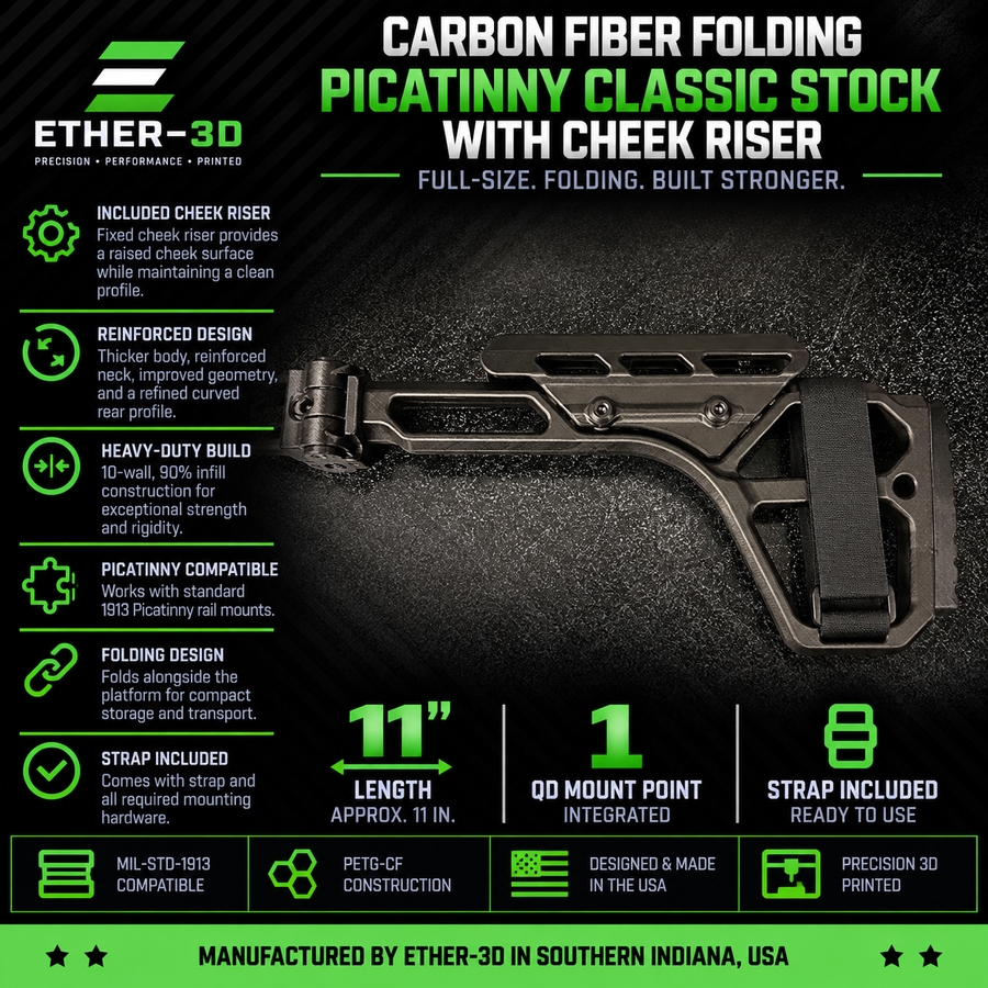New Design Carbon Fiber Folding Picatinny Classic Stock With Cheek Riser