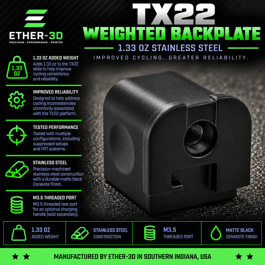 TX22 Weighted Backplate β 1.33 oz Matte Black Cerakote
