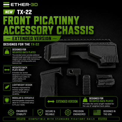 TX-22 Front Picatinny Accessory Chassis – Rail Mount Extended for Weighted Back Plate