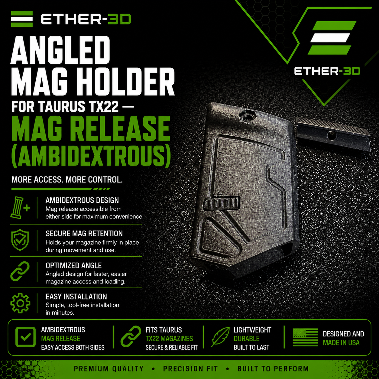 Angled Mag Holder for Taurus TX22 — Mag Release (Ambidextrous)