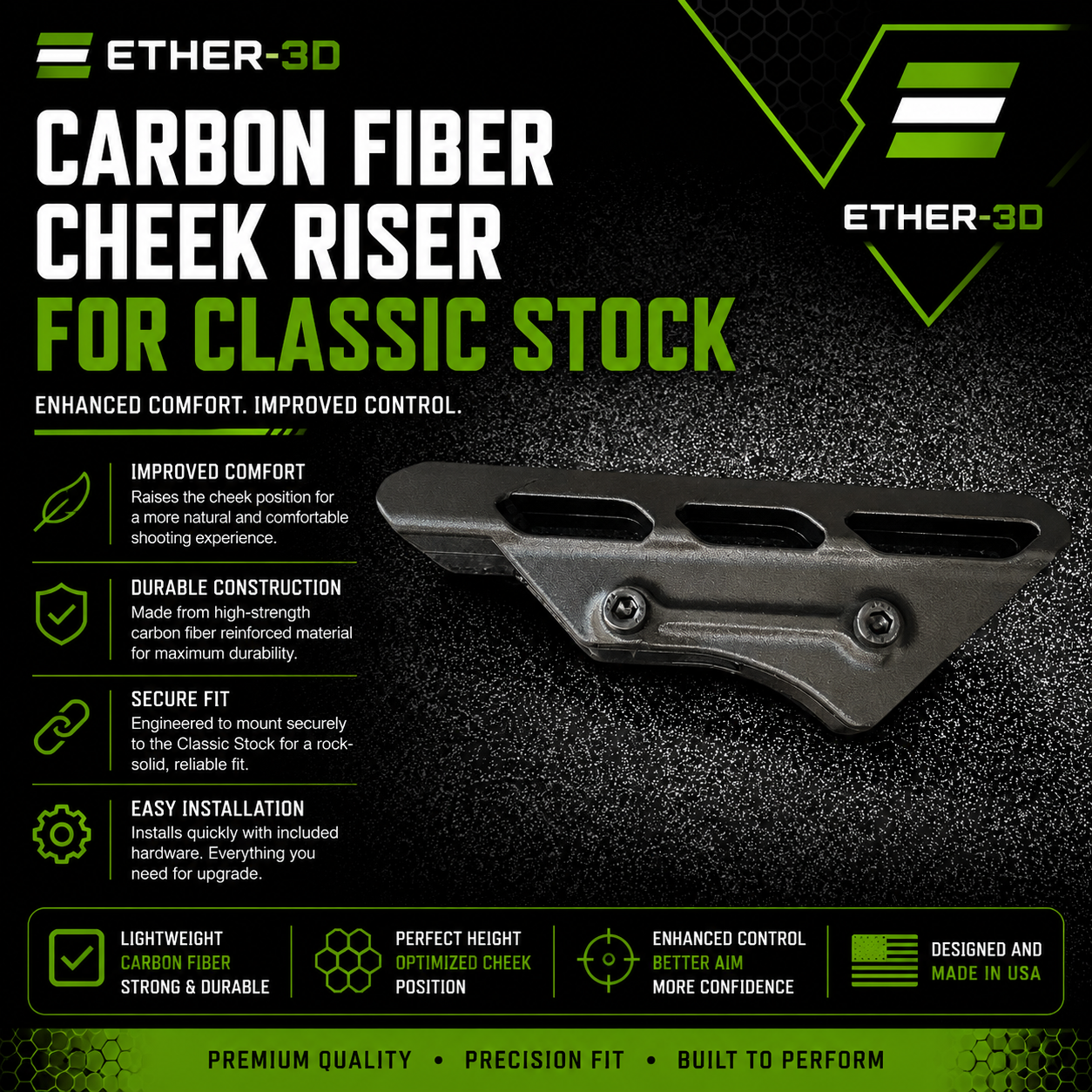Carbon Fiber Cheek Riser For Classic Stock