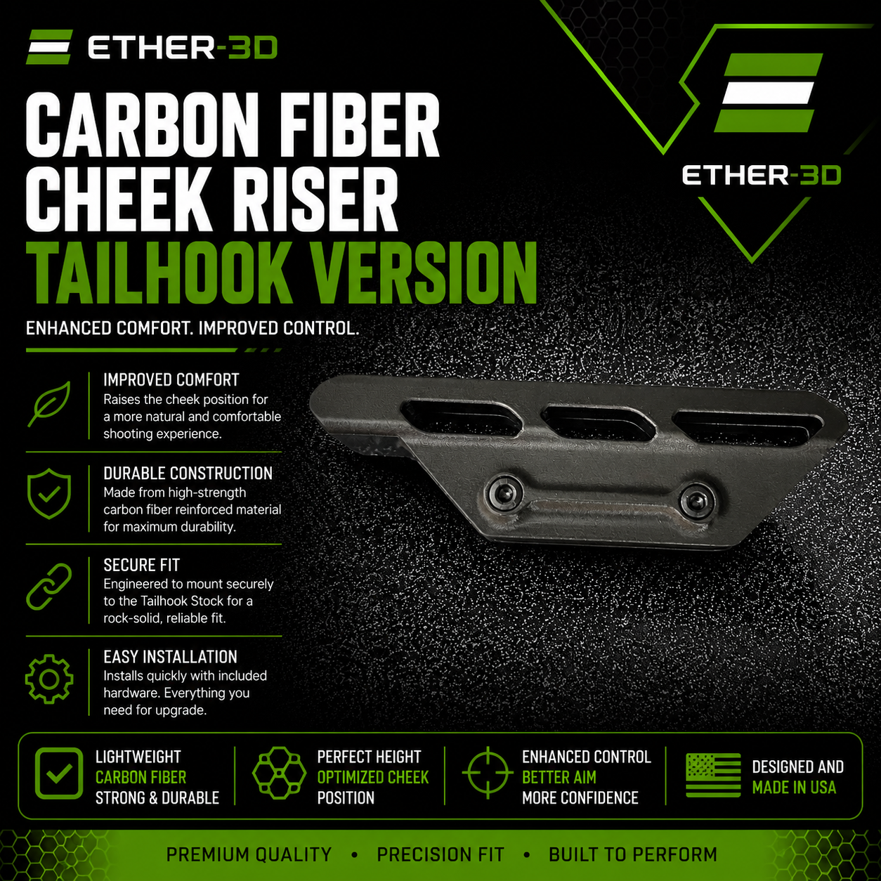 Carbon Fiber Cheek Riser – Tailhook Version