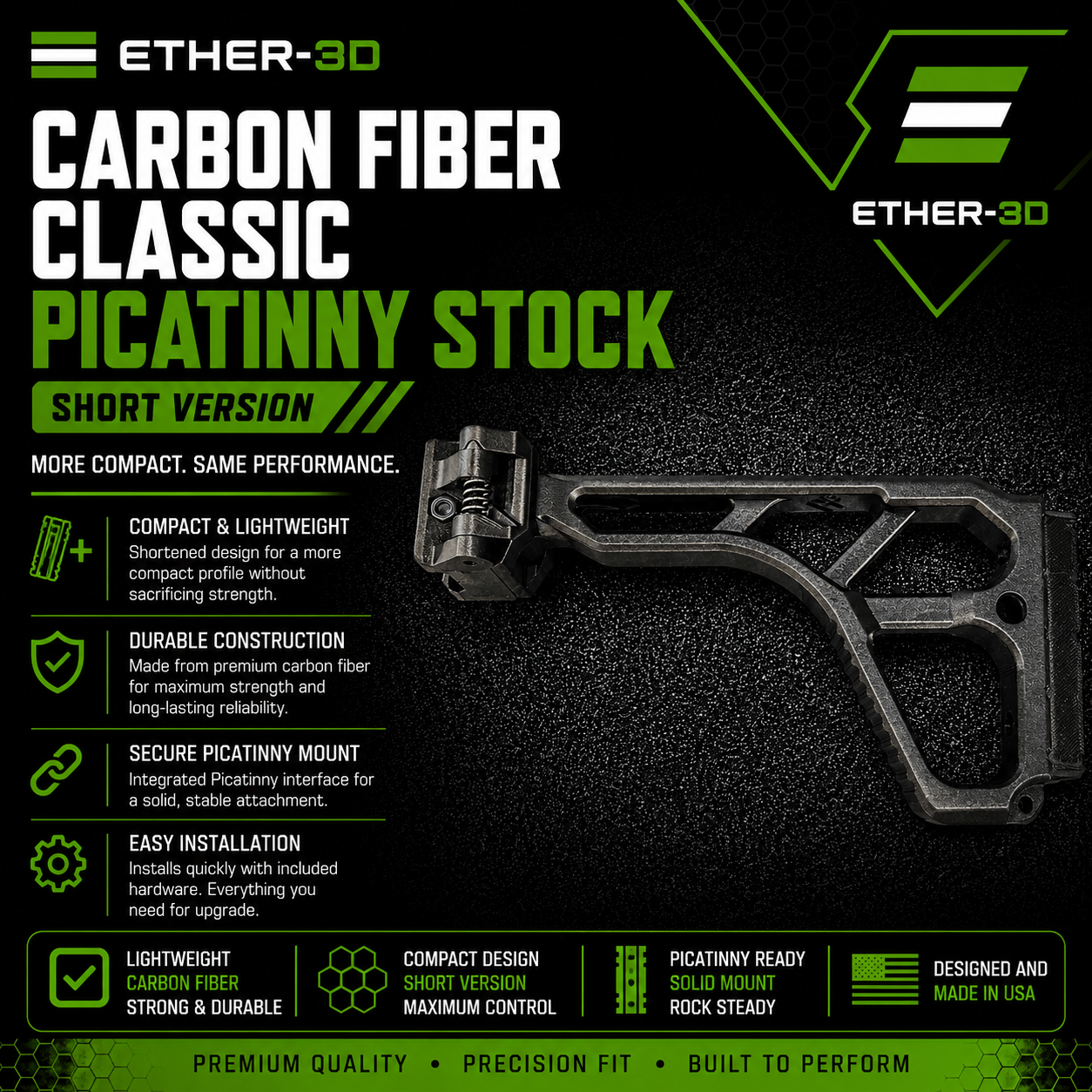 Carbon Fiber Classic Picatinny Stock – Short Version