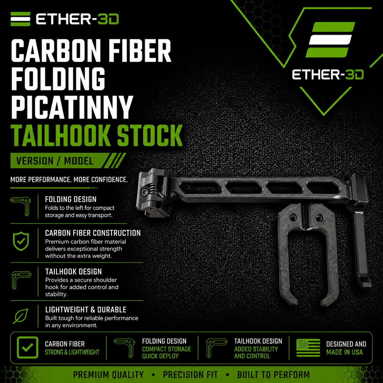 Carbon Fiber Folding Picatinny Tailhook Stock