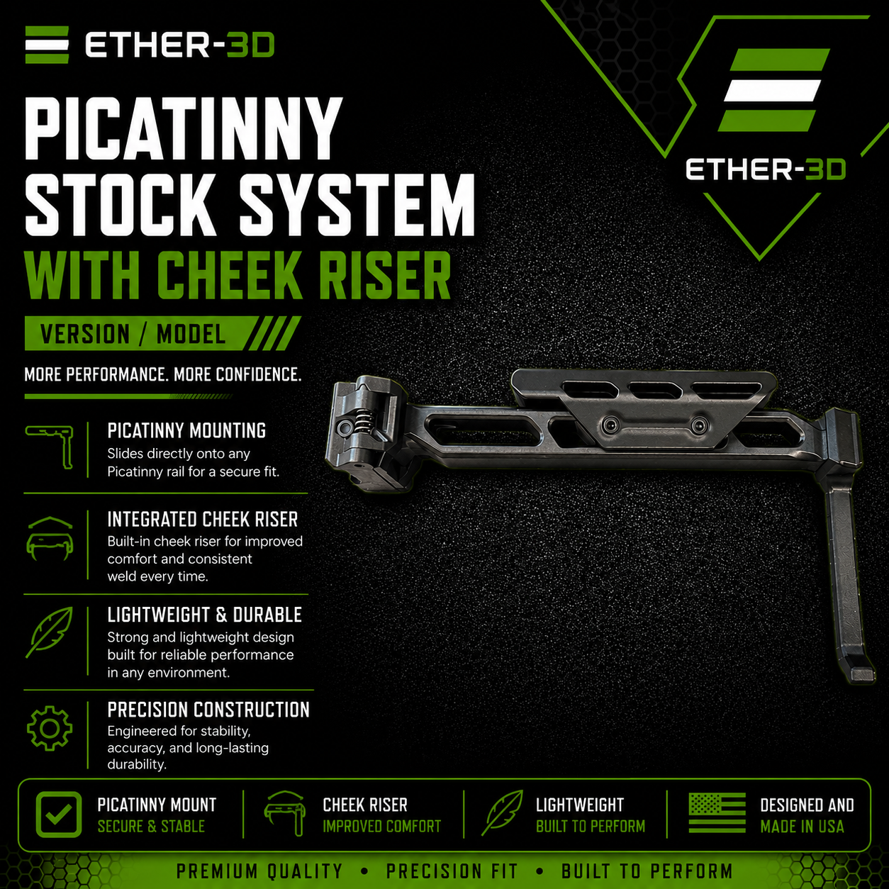 Carbon Fiber Folding Picatinny Tailhook Stock With Cheek Riser