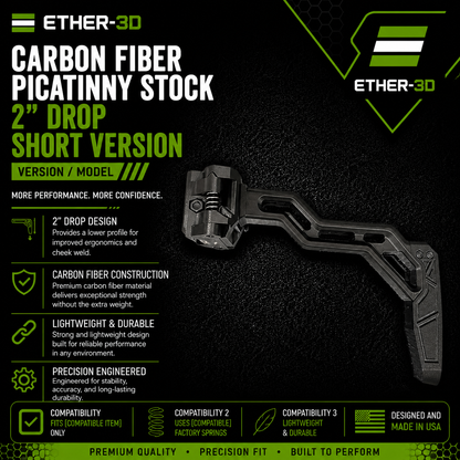 Carbon Fiber Picatinny Stock 2” Drop – Short Version