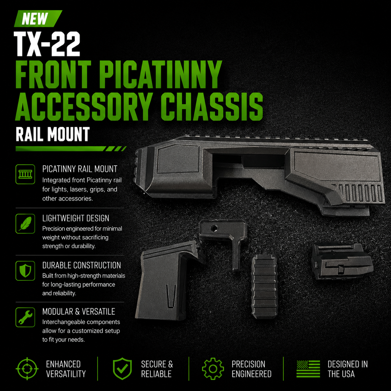 Tool-Less TX-22 Front Picatinny Accessory Chassis – Rail Mount