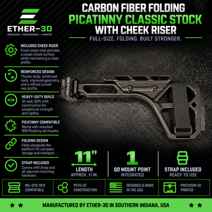 New Design Carbon Fiber Folding Picatinny Classic Stock With Cheek Riser